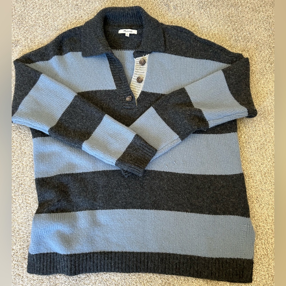 madewell blue and dark grey rugby sweater - Picture 6 of 11